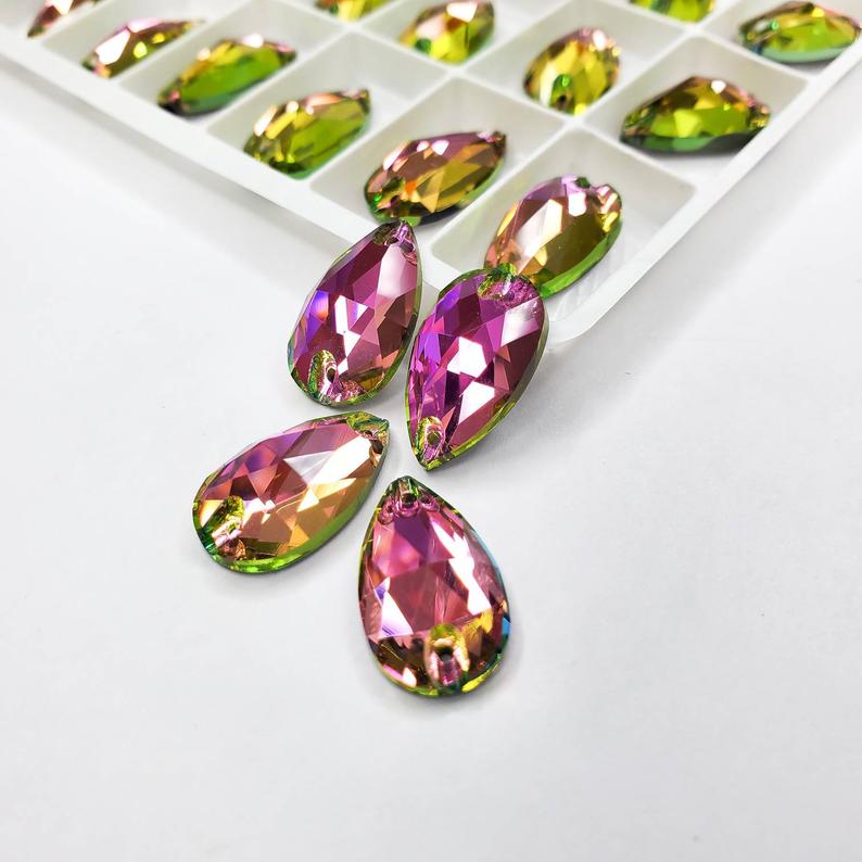 Vitrail rose- DROP Sew On Glass Rhinestone