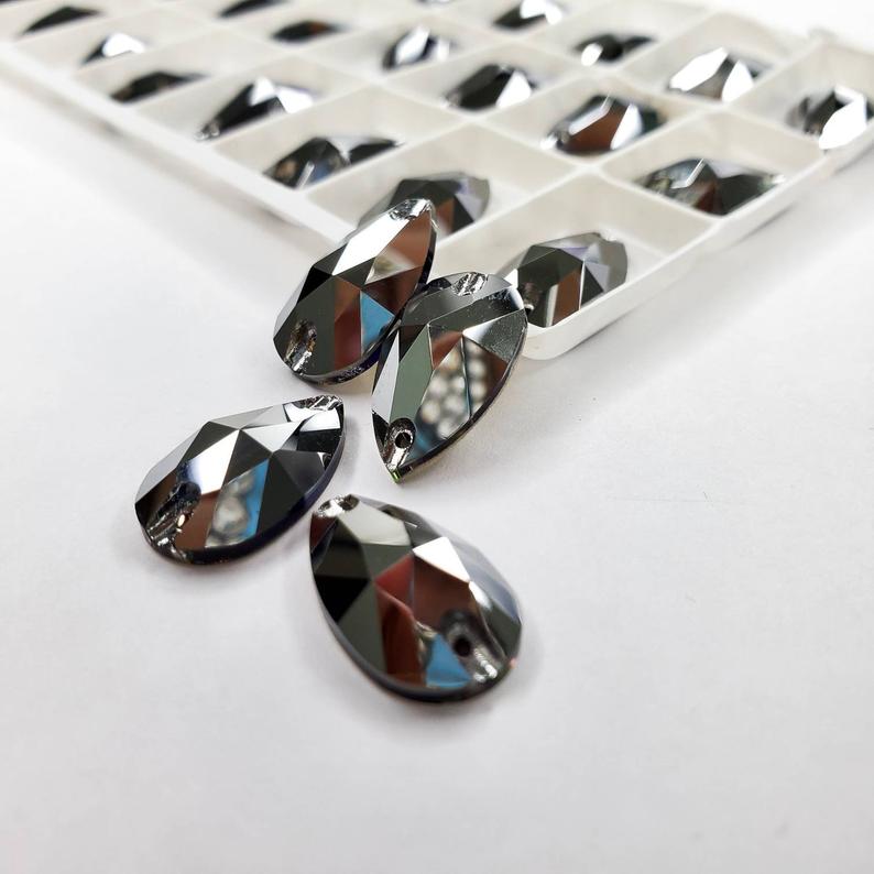 Jet Metallic- DROP Sew On Glass Rhinestone