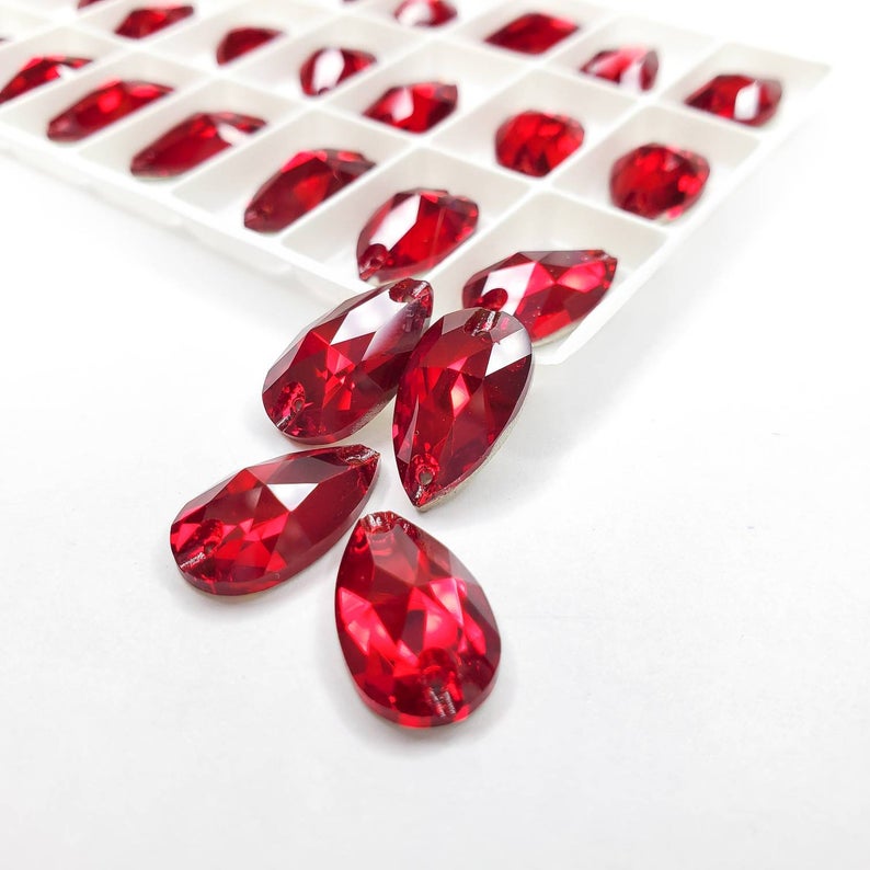 Light Siam- DROP Sew On Glass Rhinestone