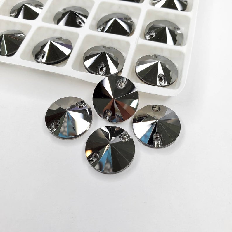Jet Metallic - RIVOLI Sew On Glass Rhinestone