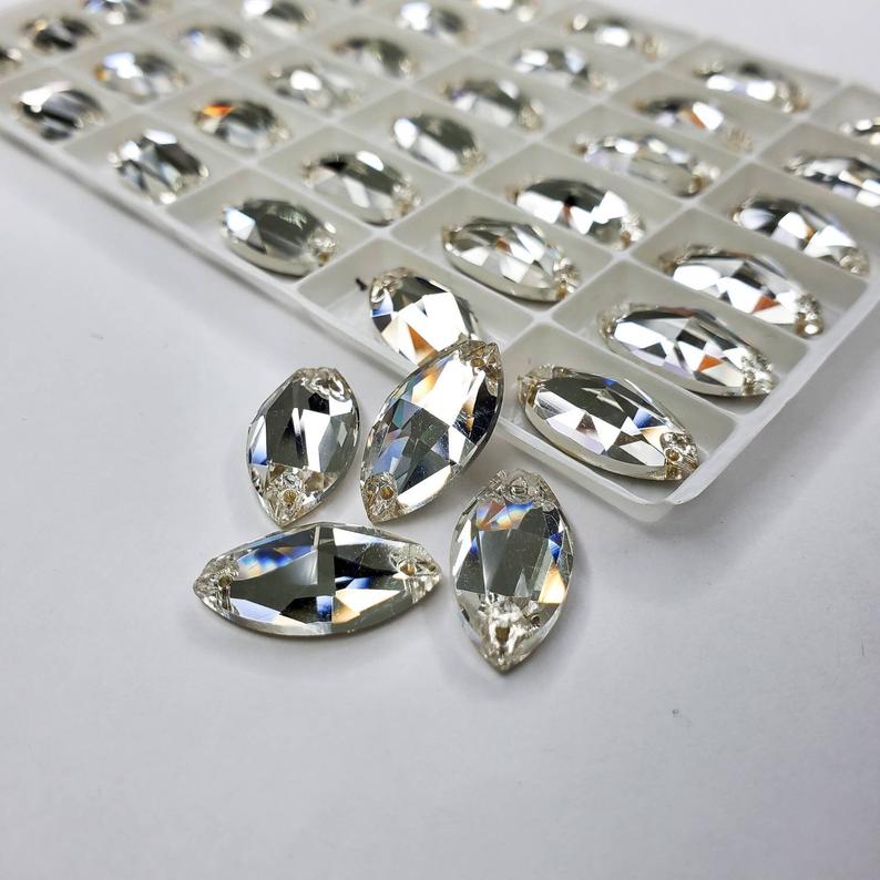 Crystal Clear - NAVETTE Sew On Glass Rhinestone