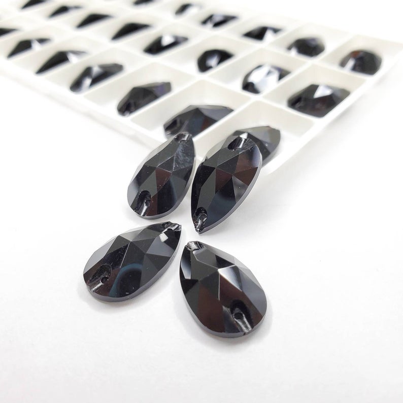 Jet black - DROP Sew On Glass Rhinestone
