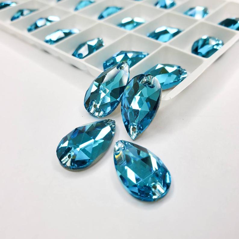 Aquamarine - DROP Sew On Glass Rhinestone
