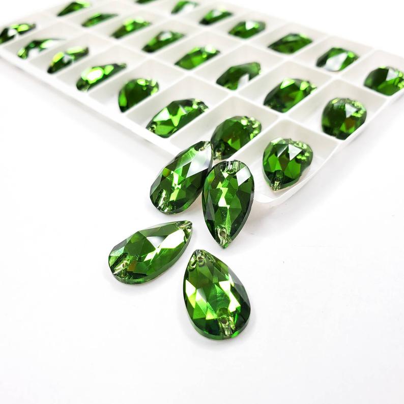 Fer green - DROP Sew On Glass Rhinestone
