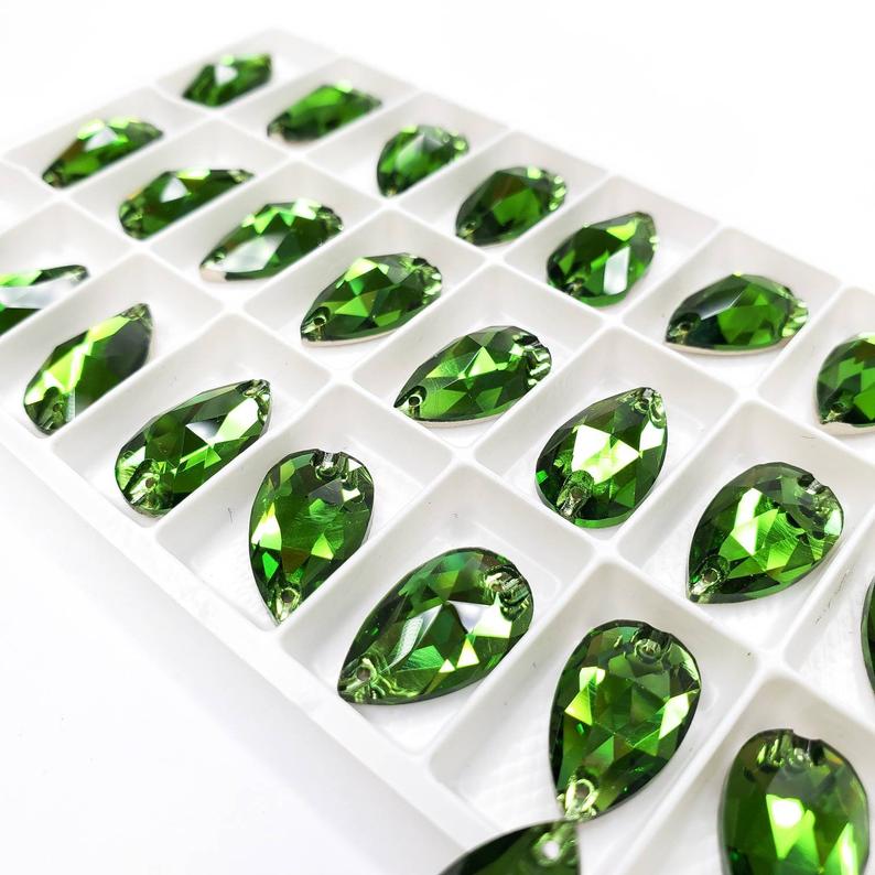 Fer green - DROP Sew On Glass Rhinestone