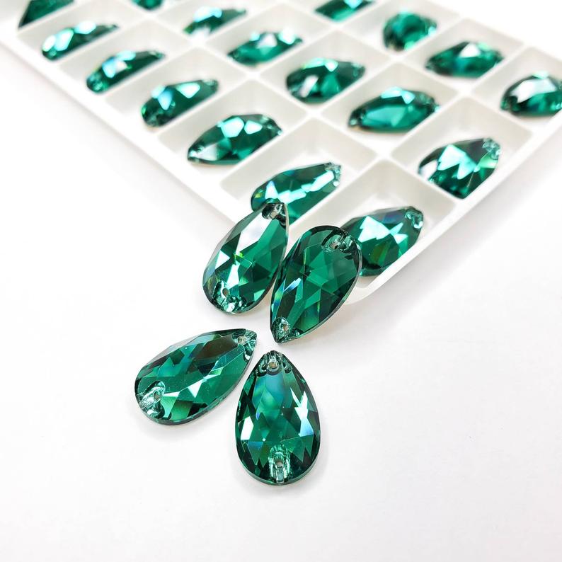 Emerald - DROP Sew On Glass Rhinestone