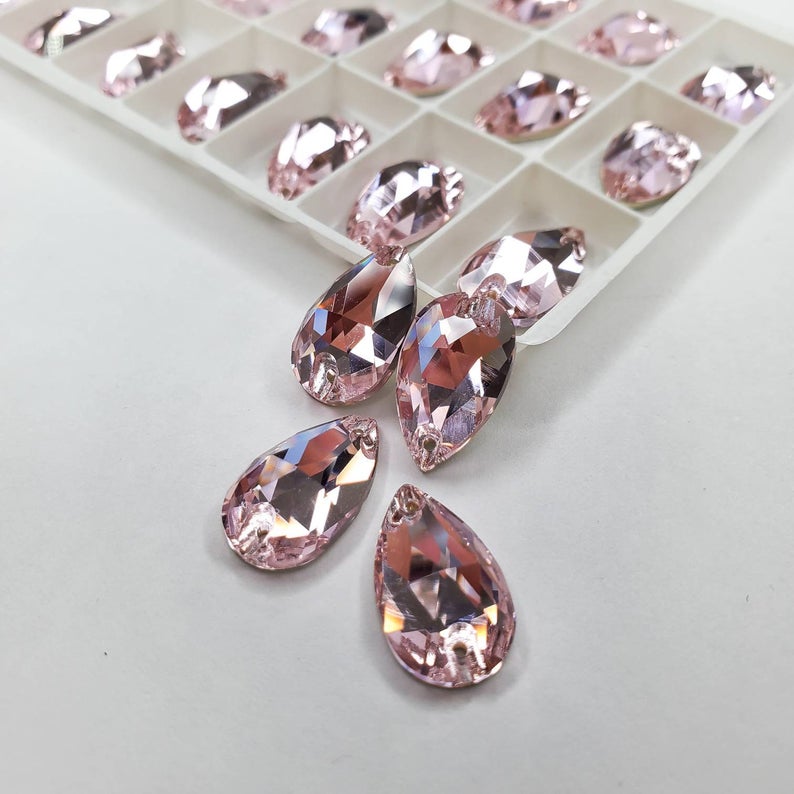 Light Rose- DROP Sew On Glass Rhinestone