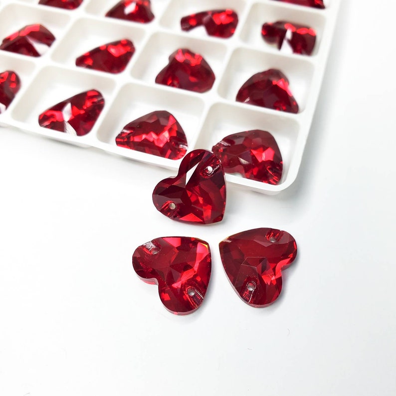 Red HEART Sew On stones - Glass Rhinestone