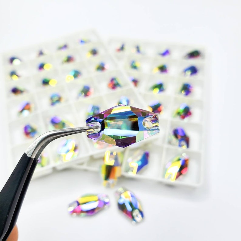 AB hexagon Sew On stone - Glass Rhinestone