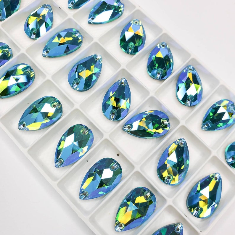 Aquamarine AB - DROP Sew On Glass Rhinestone