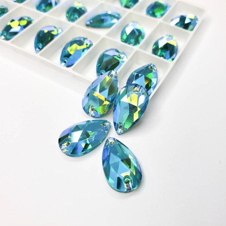 Aquamarine AB - DROP Sew On Glass Rhinestone
