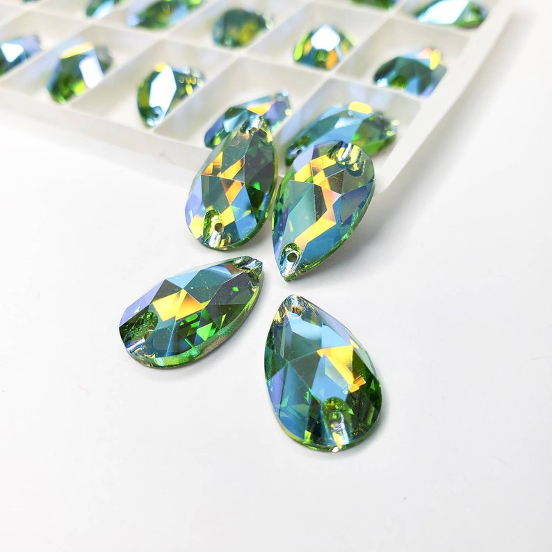 Peridot AB - DROP Sew On Glass Rhinestone