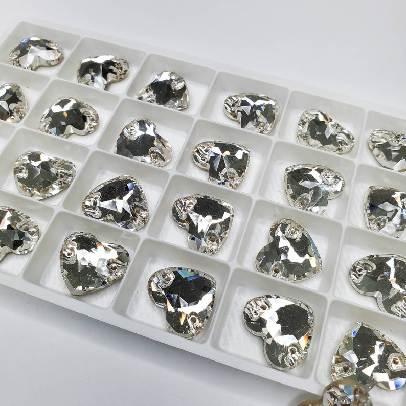 Clear HEART Sew On stones - Glass Rhinestone