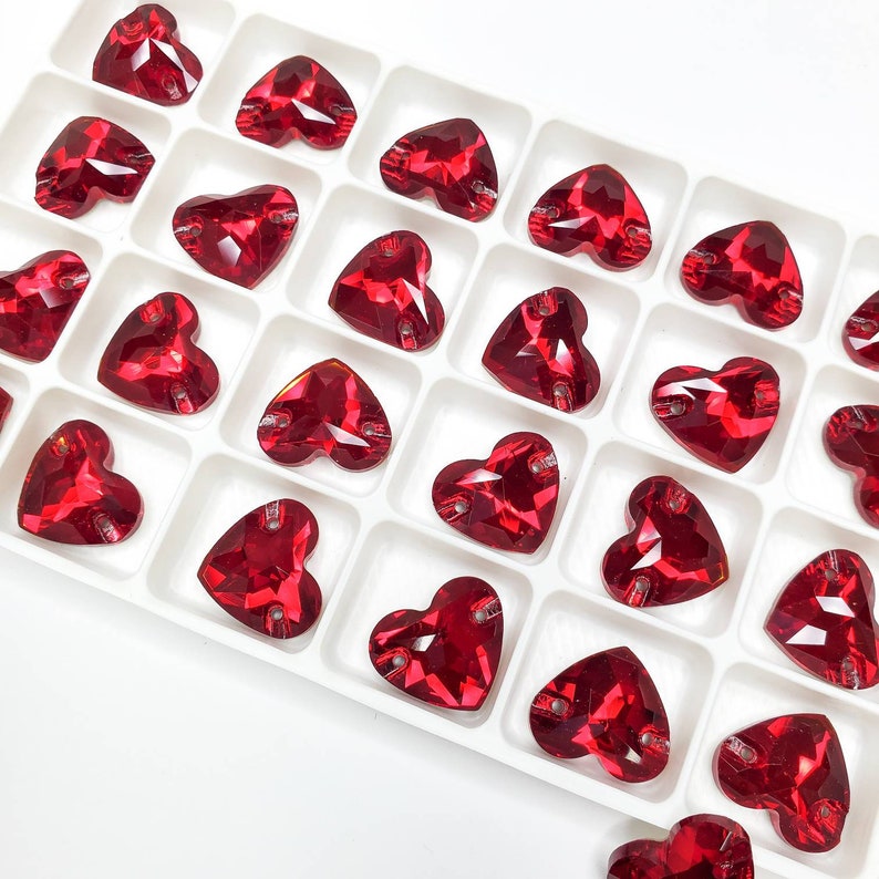 Red HEART Sew On stones - Glass Rhinestone