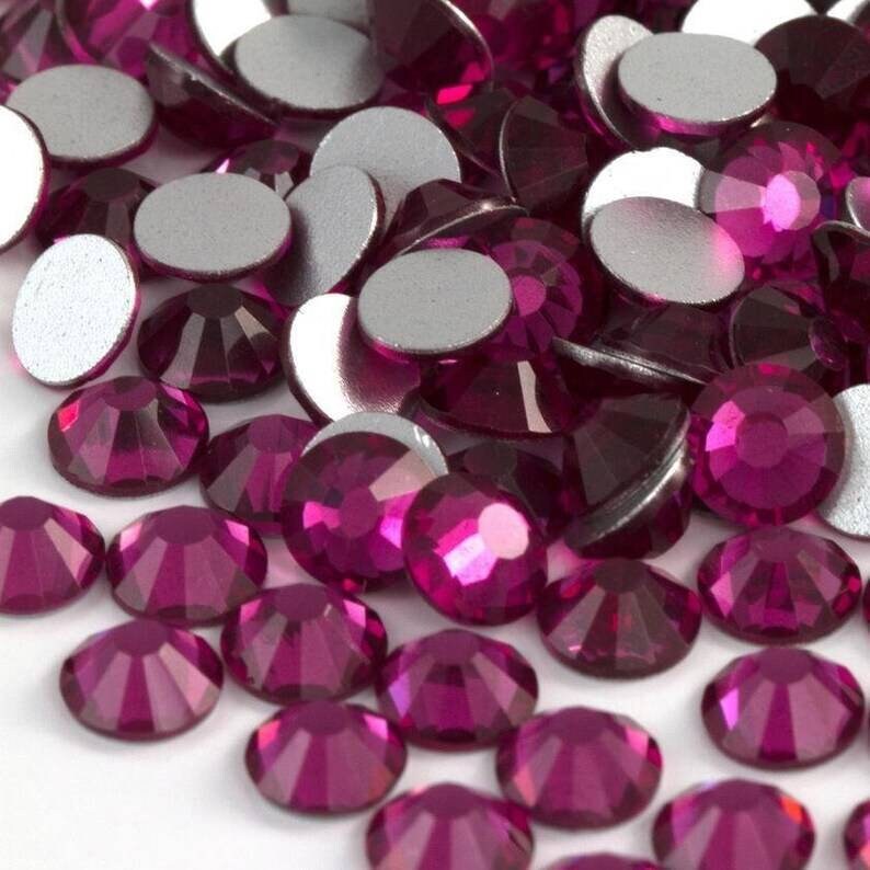 Multi-Size Fucshia Rhinestones - GLASS- flat back #034