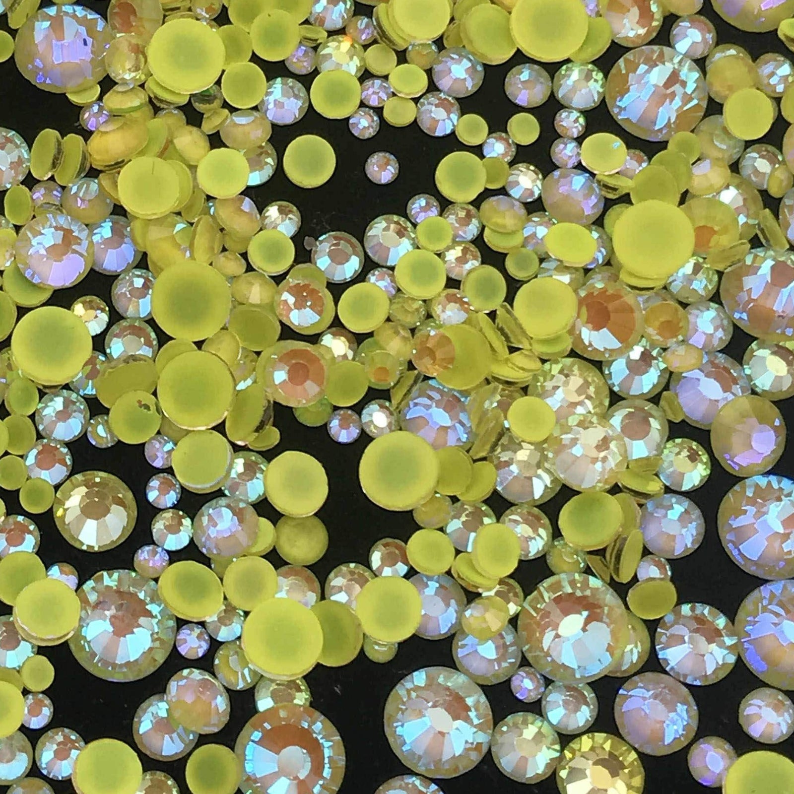 Neon Yellow AB Rhinestones - HQ glass flatback #080